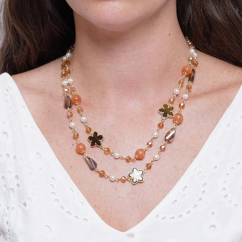 Collana in Metallo con fiore e pietra arancione