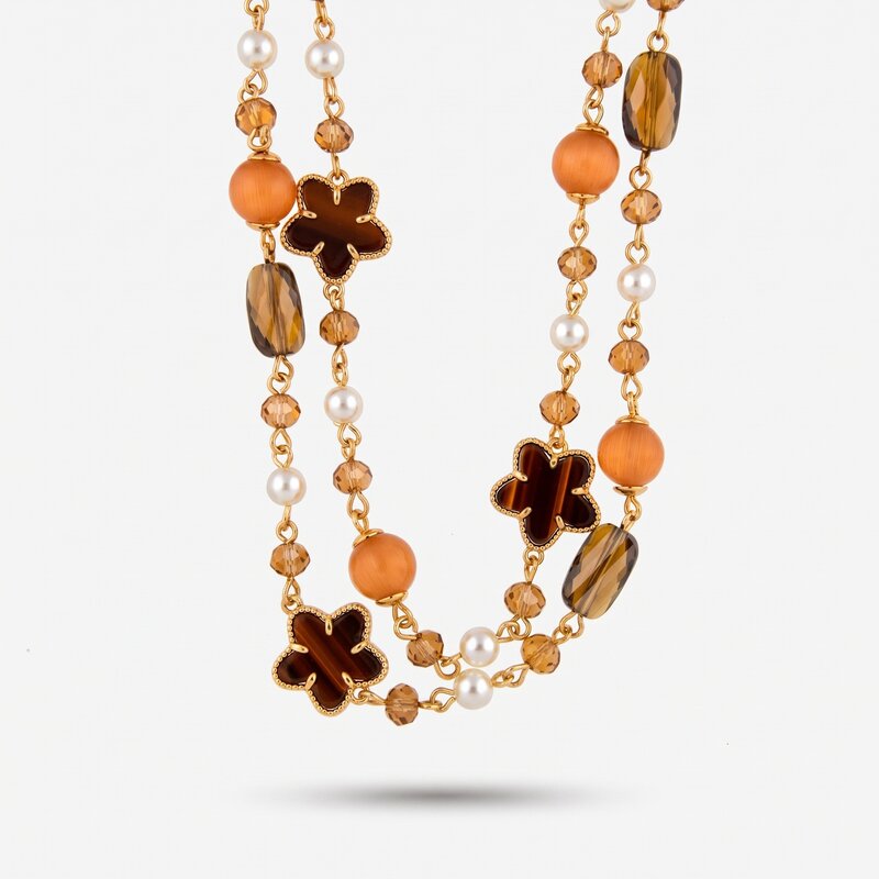 Collana in Metallo con fiore e pietra arancione - BYSIMON gioielli