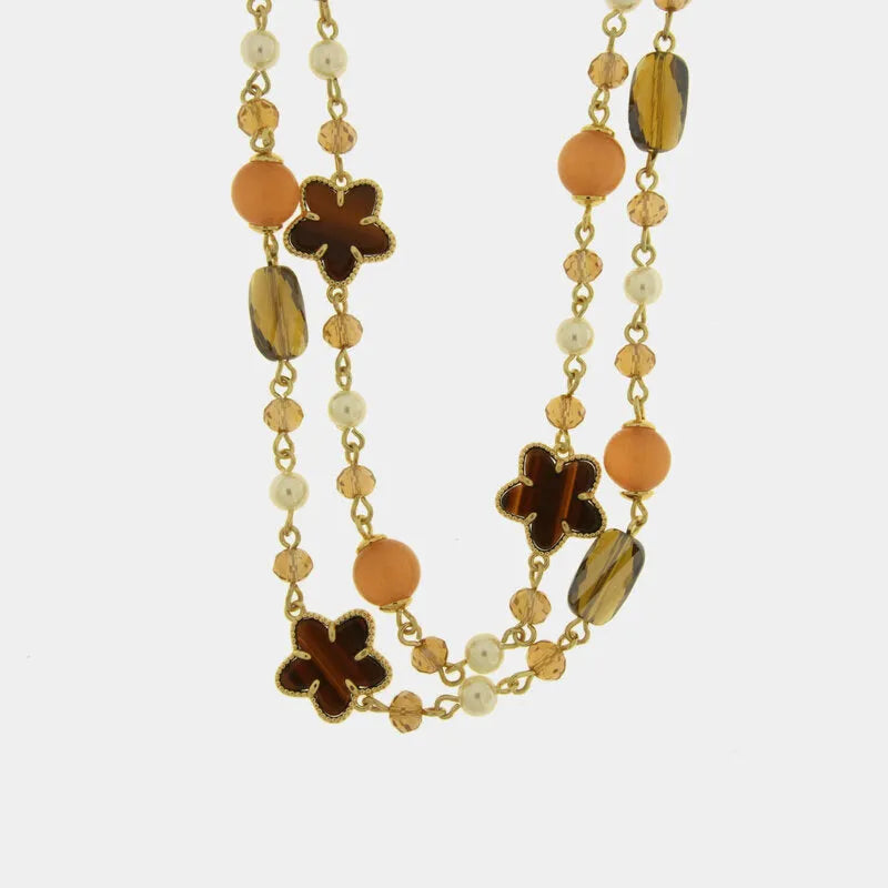 Collana in Metallo con fiore e pietra arancione