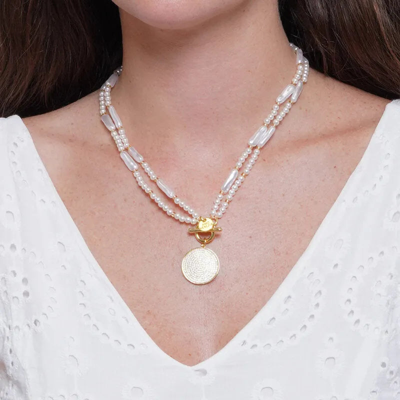 Collana in Metallo con perline pendente tondo