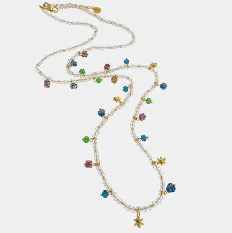 Collana in Metallo lunga con cristalli colorati