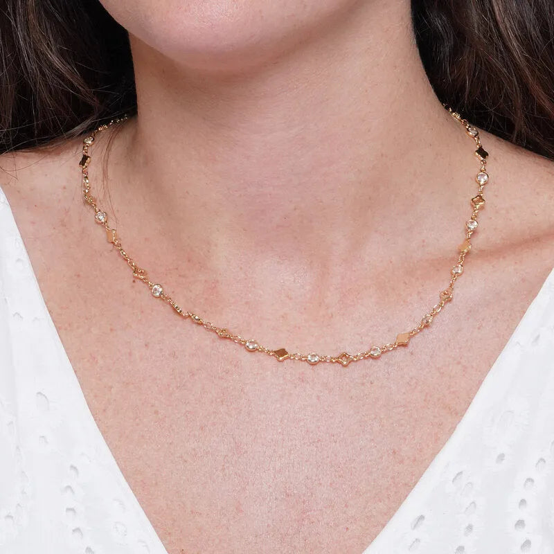 Collana in Metallo pendenti quadrifoglio e cristallo