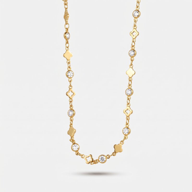 Collana in Metallo pendenti quadrifoglio e cristallo - BYSIMON gioielli