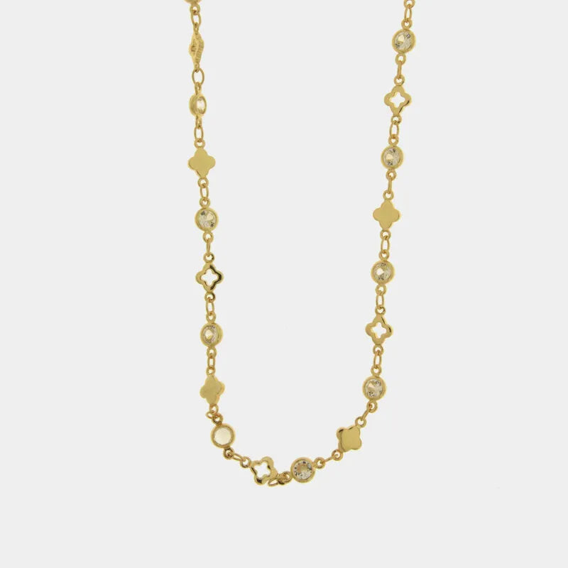 Collana in Metallo pendenti quadrifoglio e cristallo