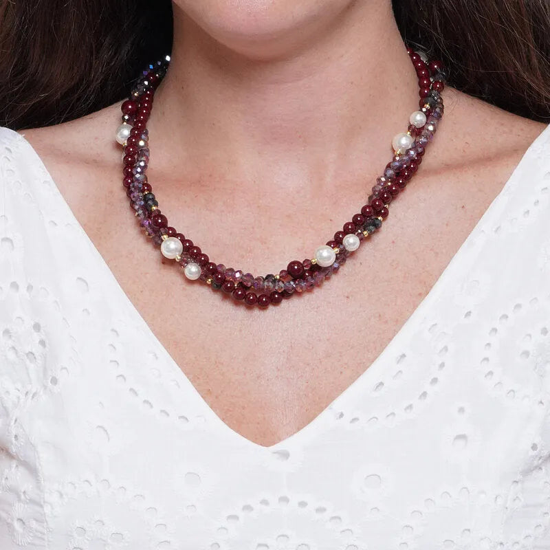 Collana in Metallo cristalli colorati bordeaux