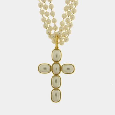 Collana in Metallo perline e croce pendente bianca