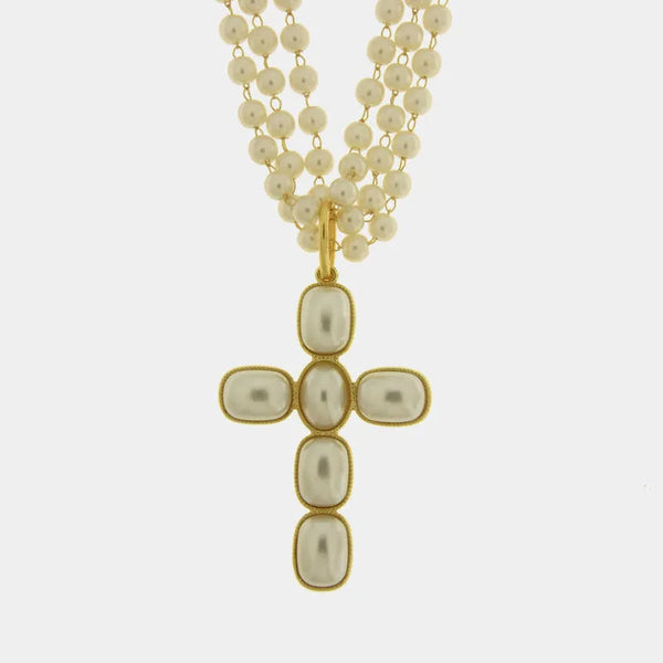 Collana in Metallo perline e croce pendente bianca - BYSIMON gioielli