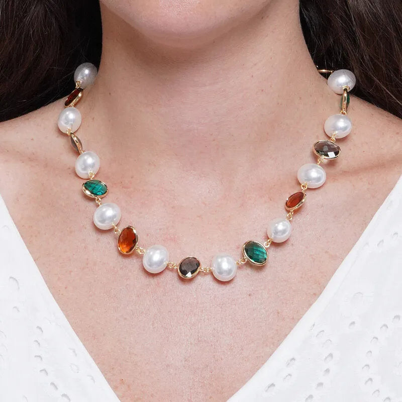 Collana in Metallo perline e cristalli colorati