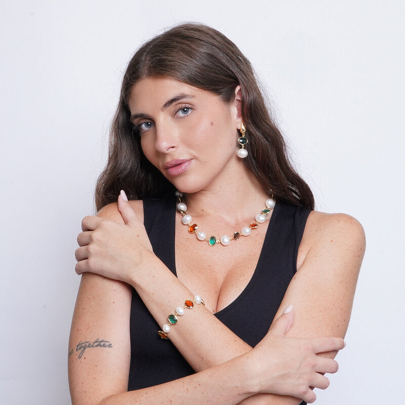 Set coordinato - Collana in Metallo perline e cristalli colorati