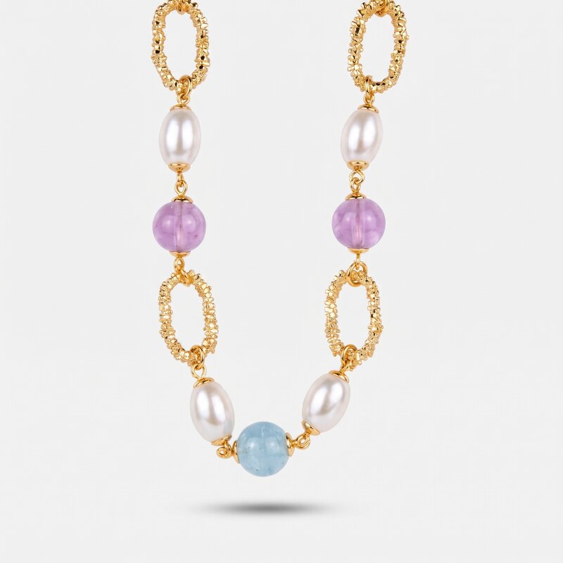 Collana in Metallo sfere rosa e turchesi - BYSIMON gioielli