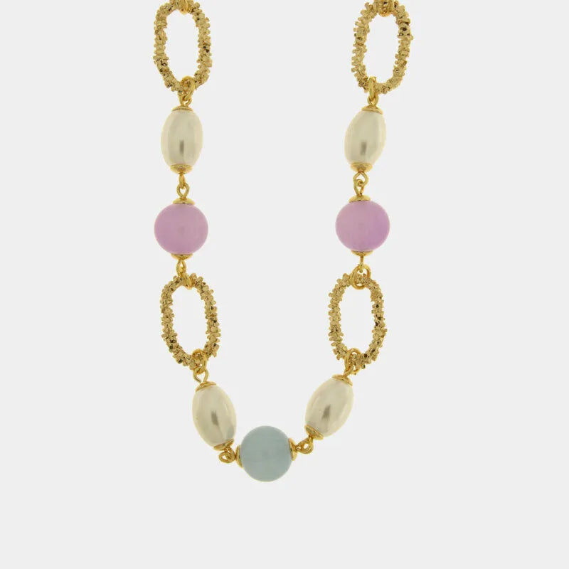 Collana in Metallo sfere rosa e turchesi