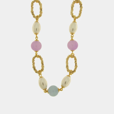 Collana in Metallo sfere rosa e turchesi