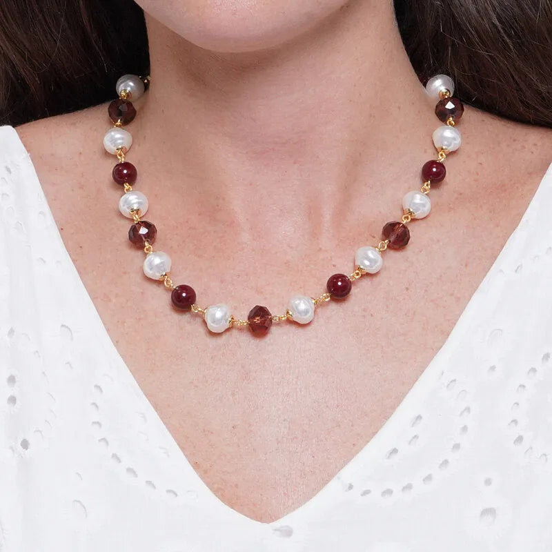 Collana in Metallo perline e cristalli marroni