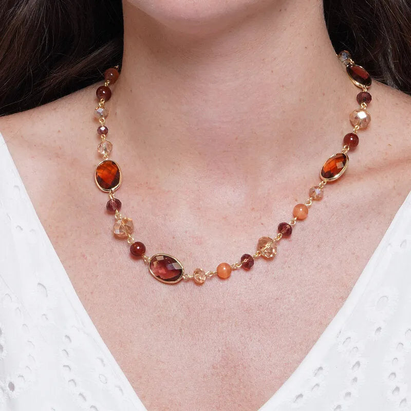 Collana in Metallo cristalli colorati sfumature del marrone