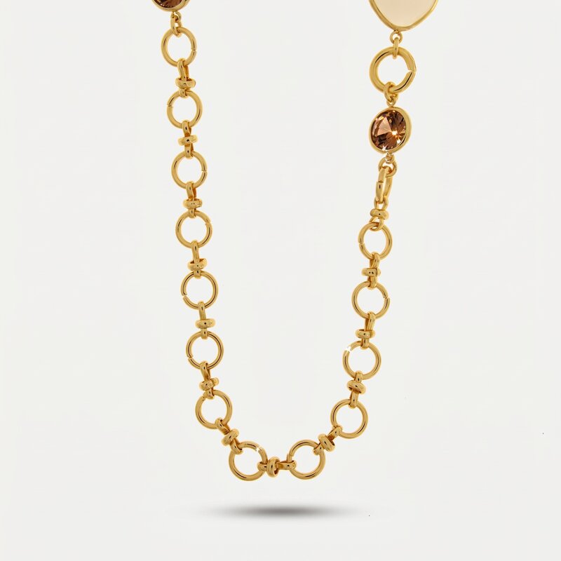 Collana in Metallo cristalli marroni e bianchi e chiusura a T - BYSIMON gioielli