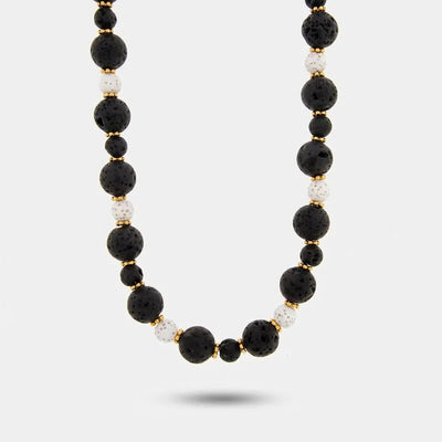 Collana in Metallo con sfere laviche nere