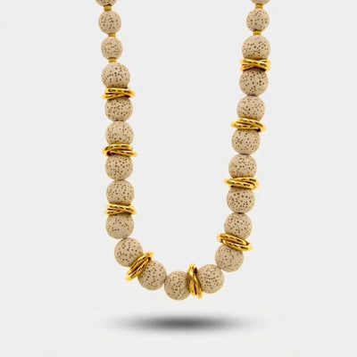Collana in Metallo con sfere laviche bianche