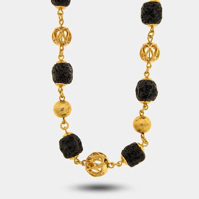 Collana in Metallo sfere dorate e pietre laviche