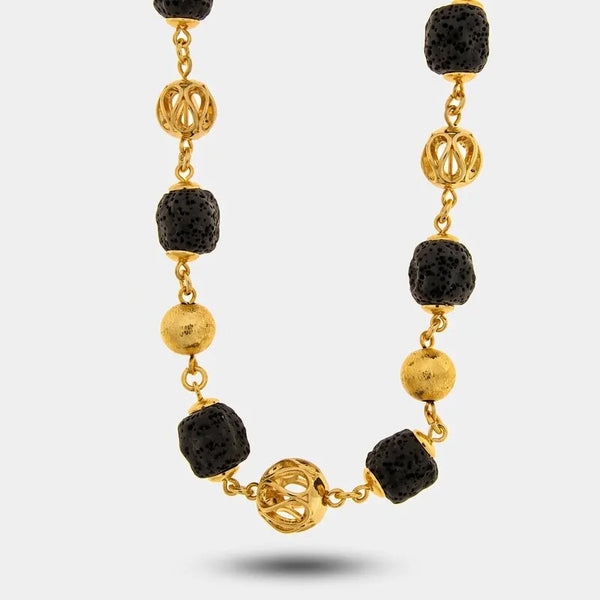 Collana in Metallo sfere dorate e pietre laviche