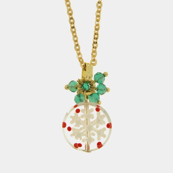 Collana in Metallo fiocco di neve e perline verdi art glass