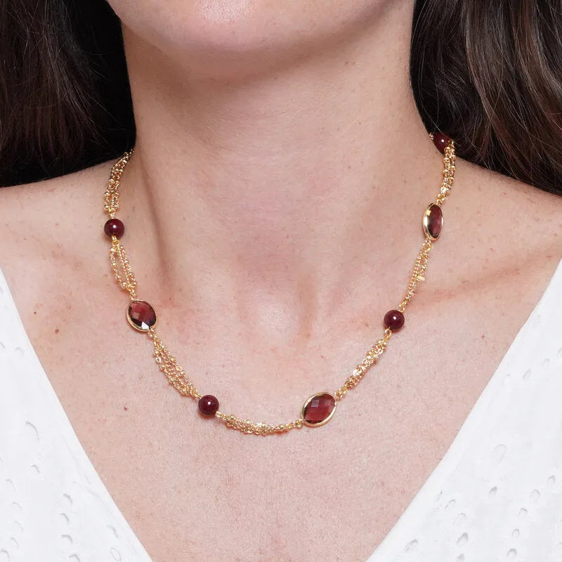 Collana in Metallo cristalli marroni e elementi dorati