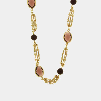Collana in Metallo cristalli marroni e elementi dorati