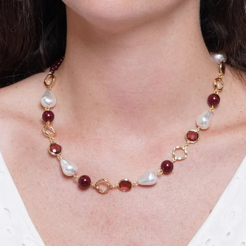 Collana in Metallo cristalli marroni e perline