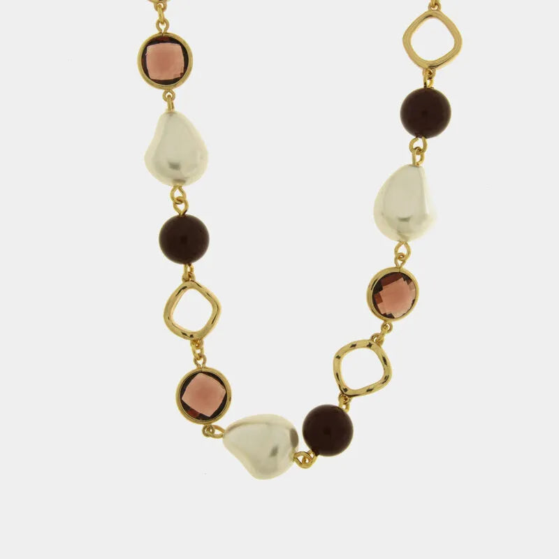Collana in Metallo cristalli marroni e perline