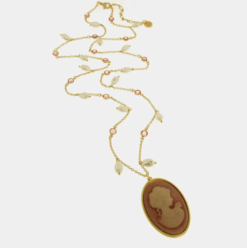 Collana in Metallo con cammeo pendente e cristalli