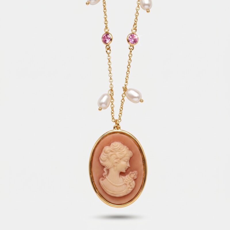 Collana in Metallo con cammeo pendente e cristalli