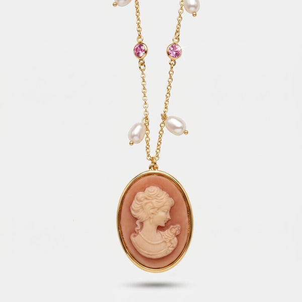 Collana in Metallo con cammeo pendente e cristalli