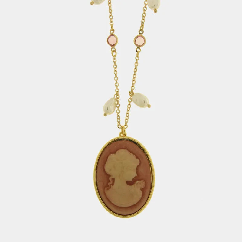 Collana in Metallo con cammeo pendente e cristalli