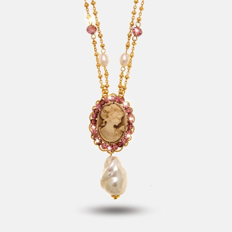 Collana in Metallo cammeo e perlina pendente - BYSIMON gioielli