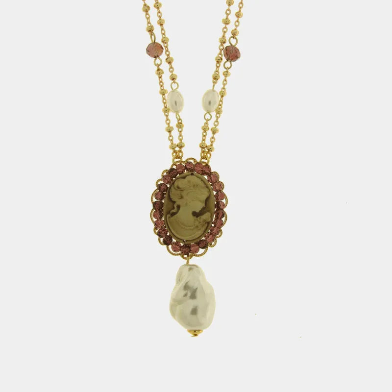 Collana in Metallo cammeo e perlina pendente