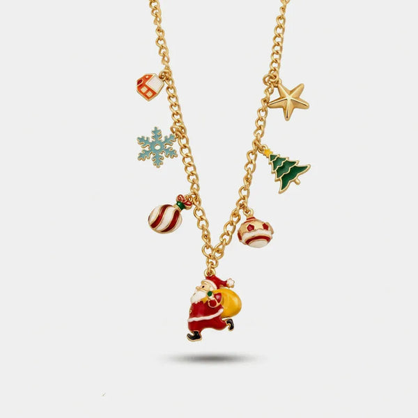 Collana in Metallo pendente babbo Natale e ciondoli natalizi