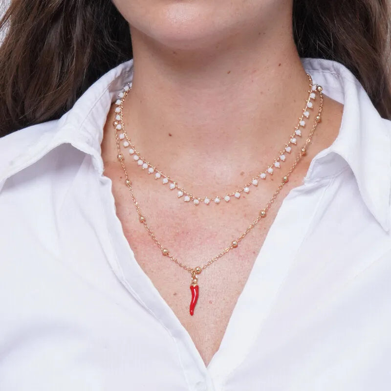 Collana in Metallo multifilo con cornetto portafortuna