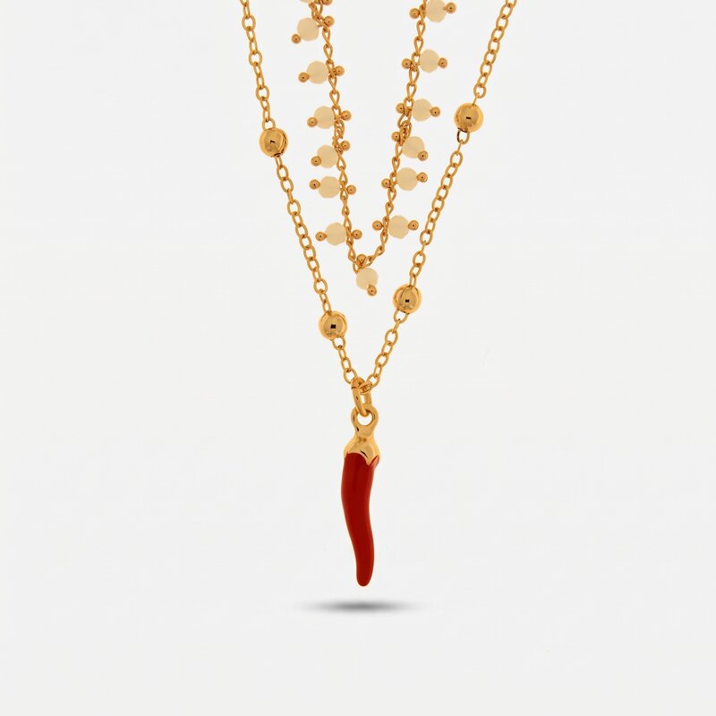 Collana in Metallo multifilo con cornetto portafortuna - BYSIMON gioielli
