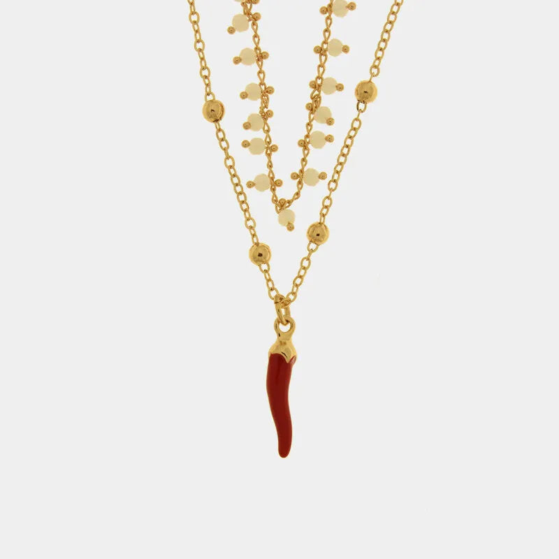Collana in Metallo multifilo con cornetto portafortuna