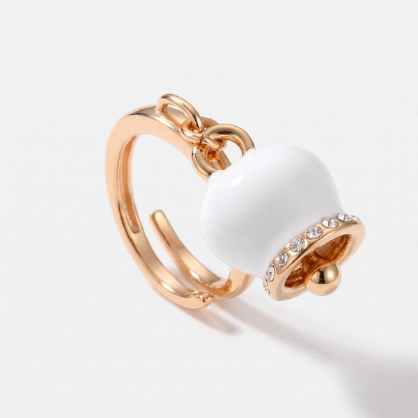 Anello in Metallo con campanella portafortuna, impreziosita da smalto bianco e cristalli - BYSIMON gioielli