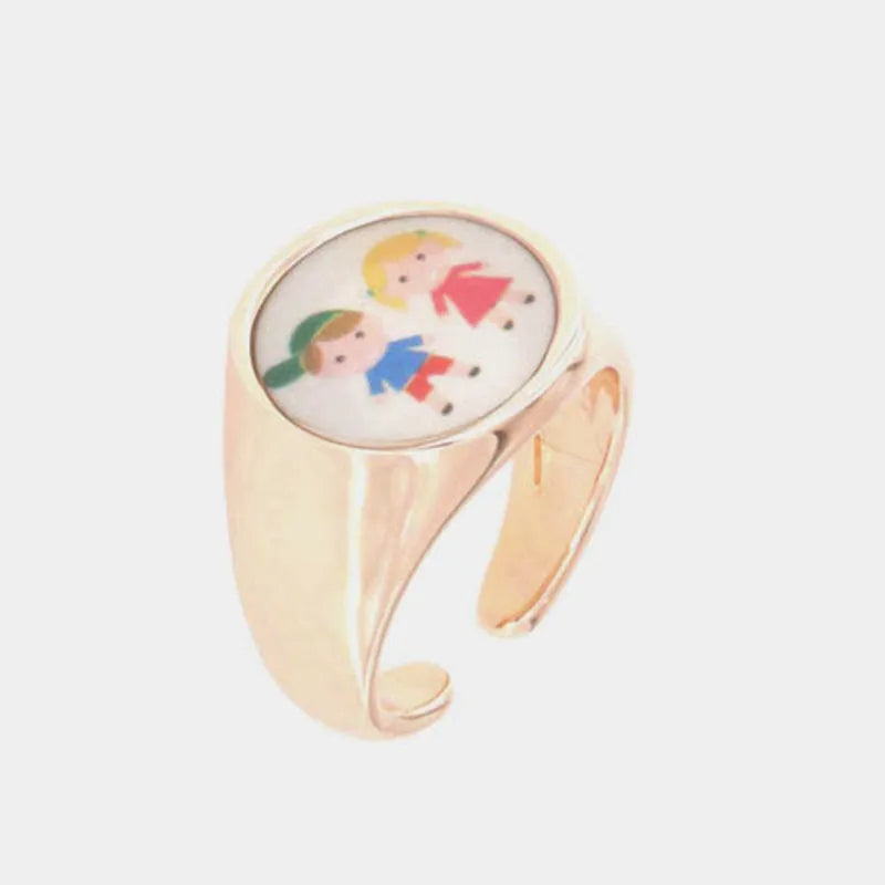 Anello in Metallo con simbolo bimbi impreziosito da smalti colorati