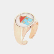 Anello in Metallo  con simbolo casa impreziosito da smalti colorati