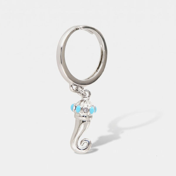 Anello in Metallo con cornetto impreziosito da punte di smalto turchese - BYSIMON gioielli
