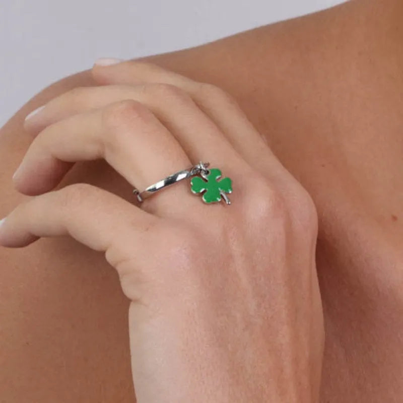 Anello in Metallo con quadrifoglio in smalto verde AMONAPOLI - gioiello BySimon