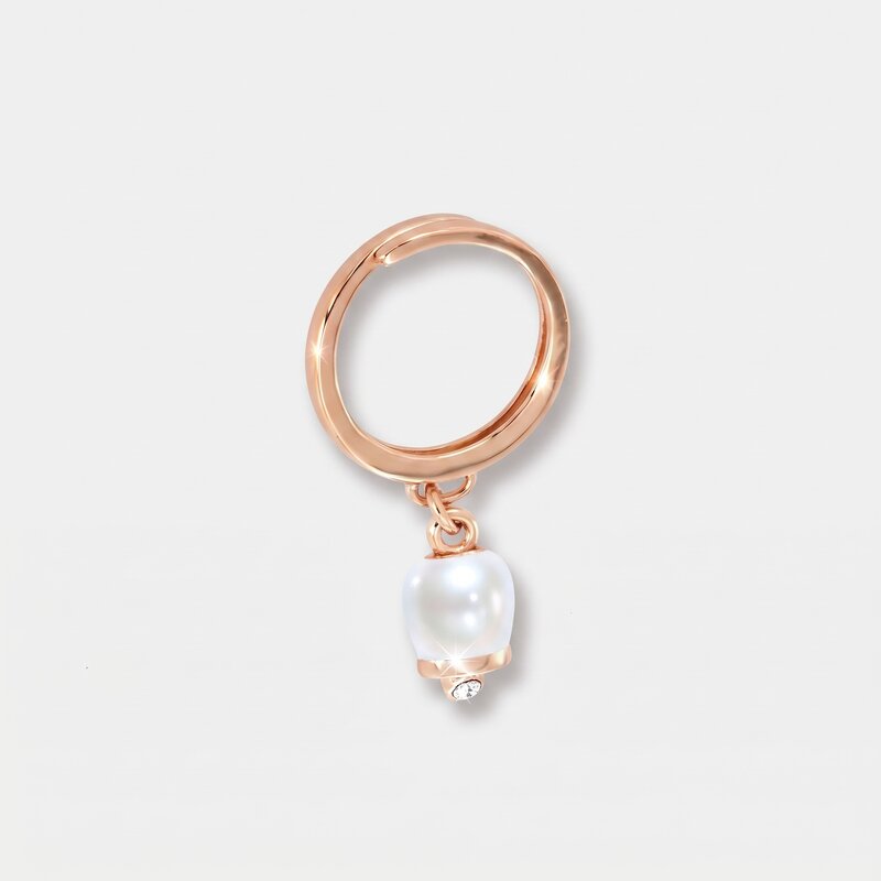 Anello in Metallo con campanella portafortuna pendente, impreziosita da smalto bianco e punto luce - BYSIMON gioielli