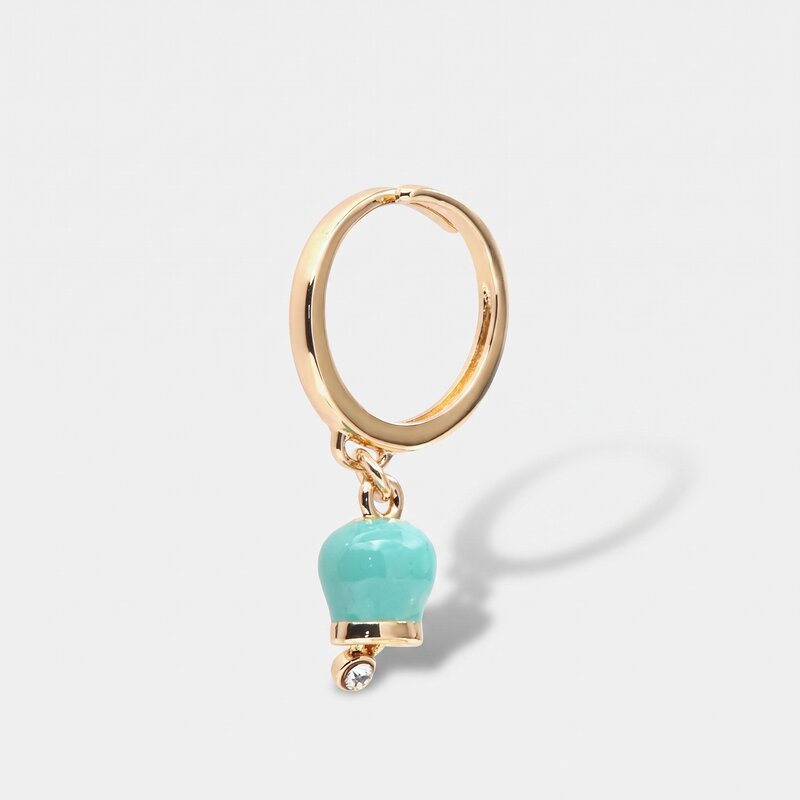 Anello in Metallo con campanella portafortuna pendente, impreziosita da smalto verde e punto luce - BYSIMON gioielli
