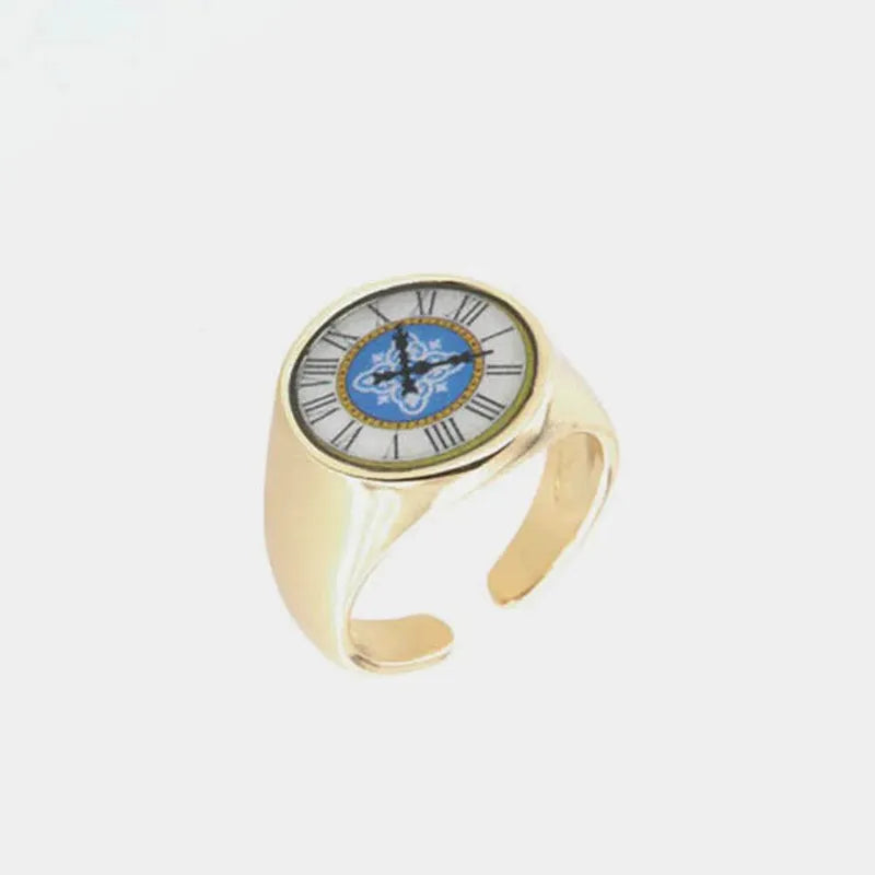 Anello in Metallo a sigillo con orologio capri centrale