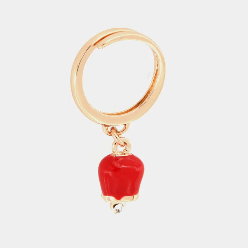 Anello in Metallo con campanella portafortuna pendente, impreziosita da smalto rosso e punto luce - BYSIMON gioielli