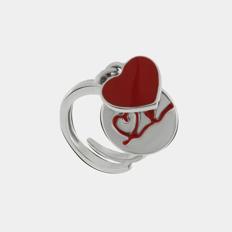 Anello in Metallo con cuori pendenti in smalto rosso