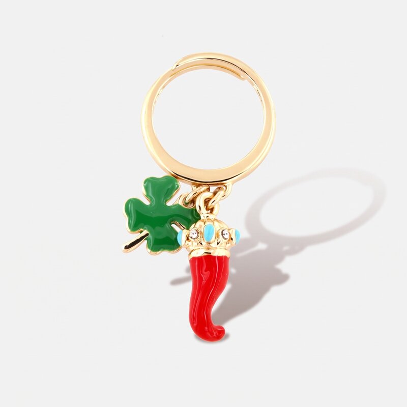 Anello in Metallo con ciondoli a forma di cornetto e quadrigoflio - BYSIMON gioielli