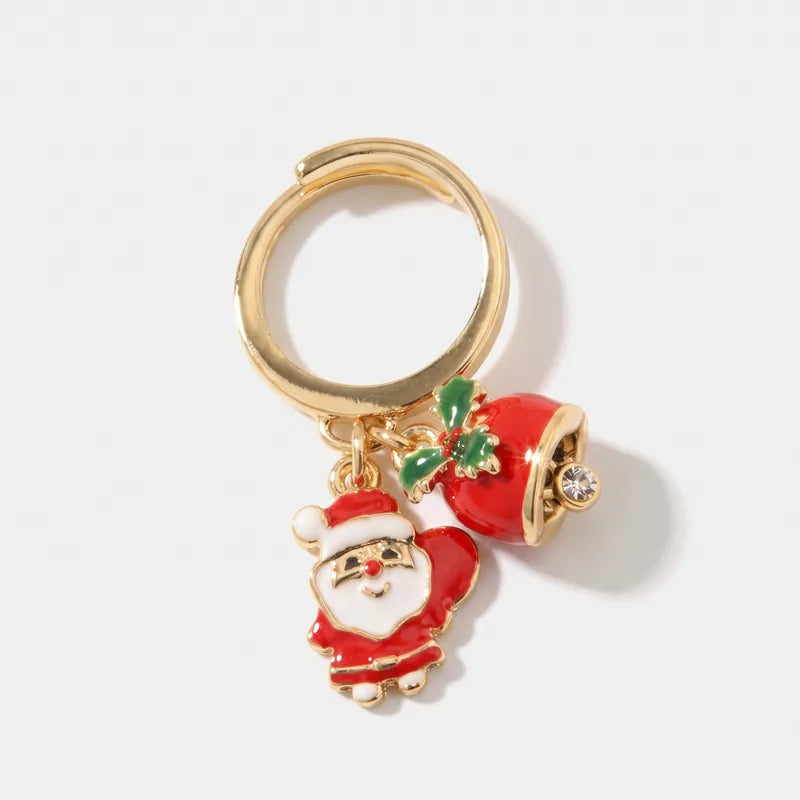 Anello in Metallo con pendente a forma di babbo natale e campanella portafortuna natalizia